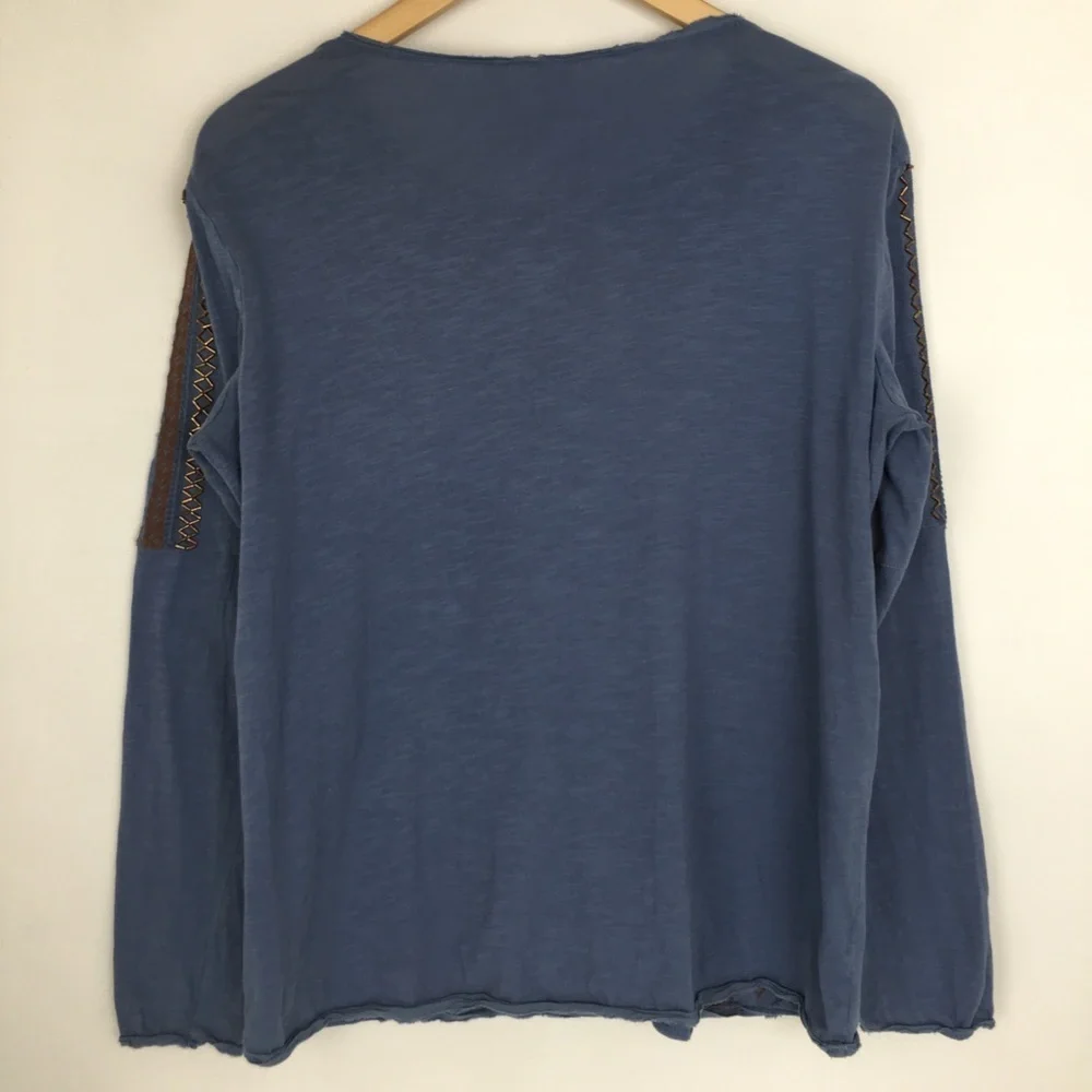 Sundance Boho Top Beaded Embroidered Blue Copper Long Sleeve Women’s Size Small